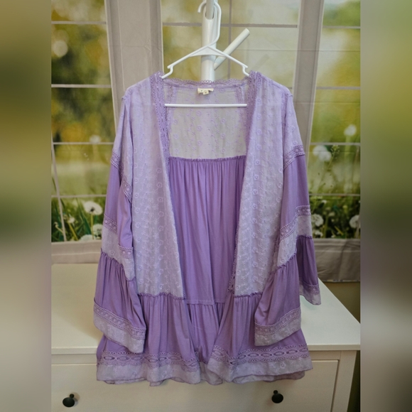POL Pure Purple Boho Lace & Embroidered Kimono Cardigan Size S NWOT Oversized - Picture 3 of 9